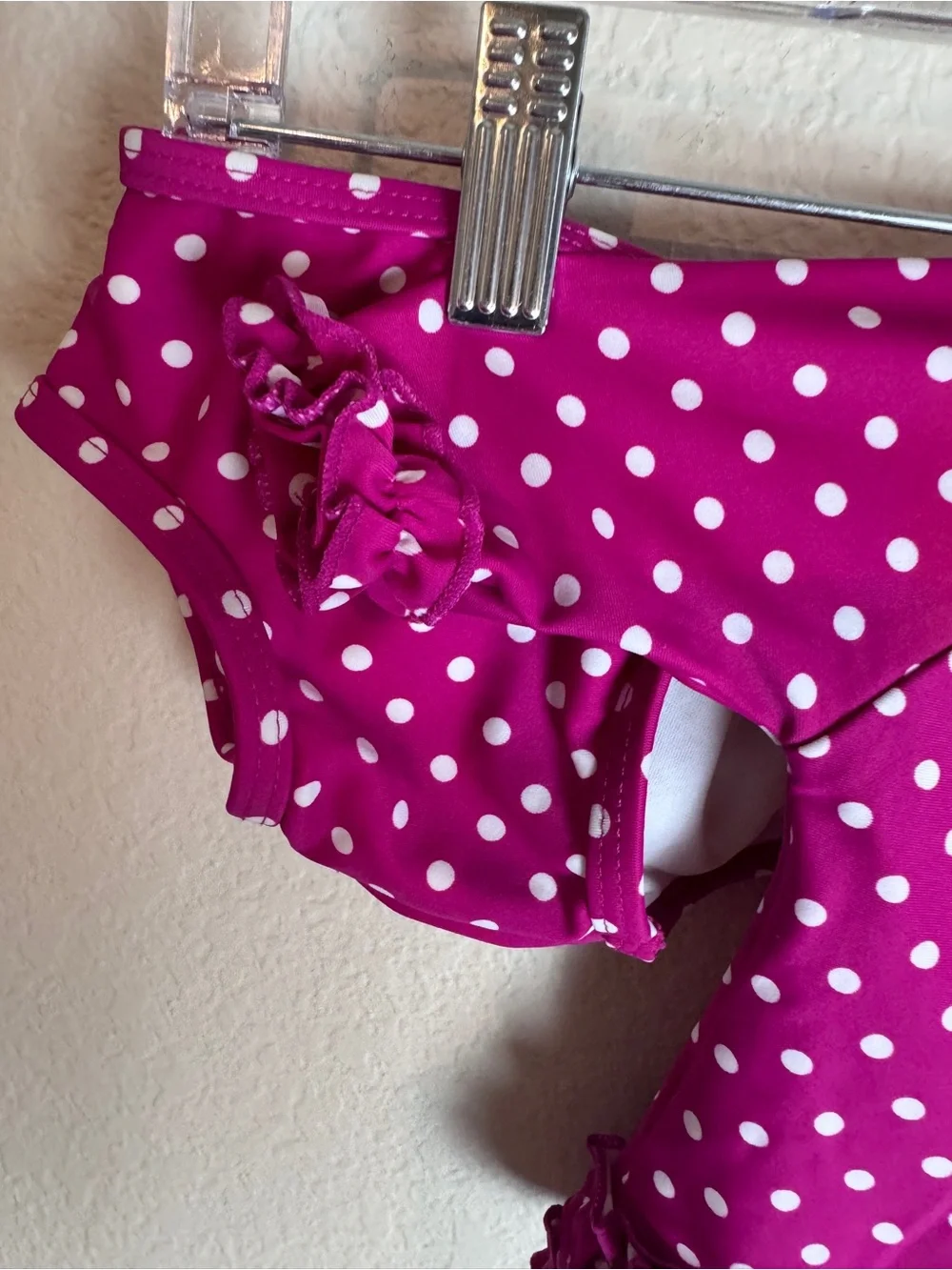 RuffleButts Magenta Polka Dot Ruffle Swimsuit Set Size 3-6 M